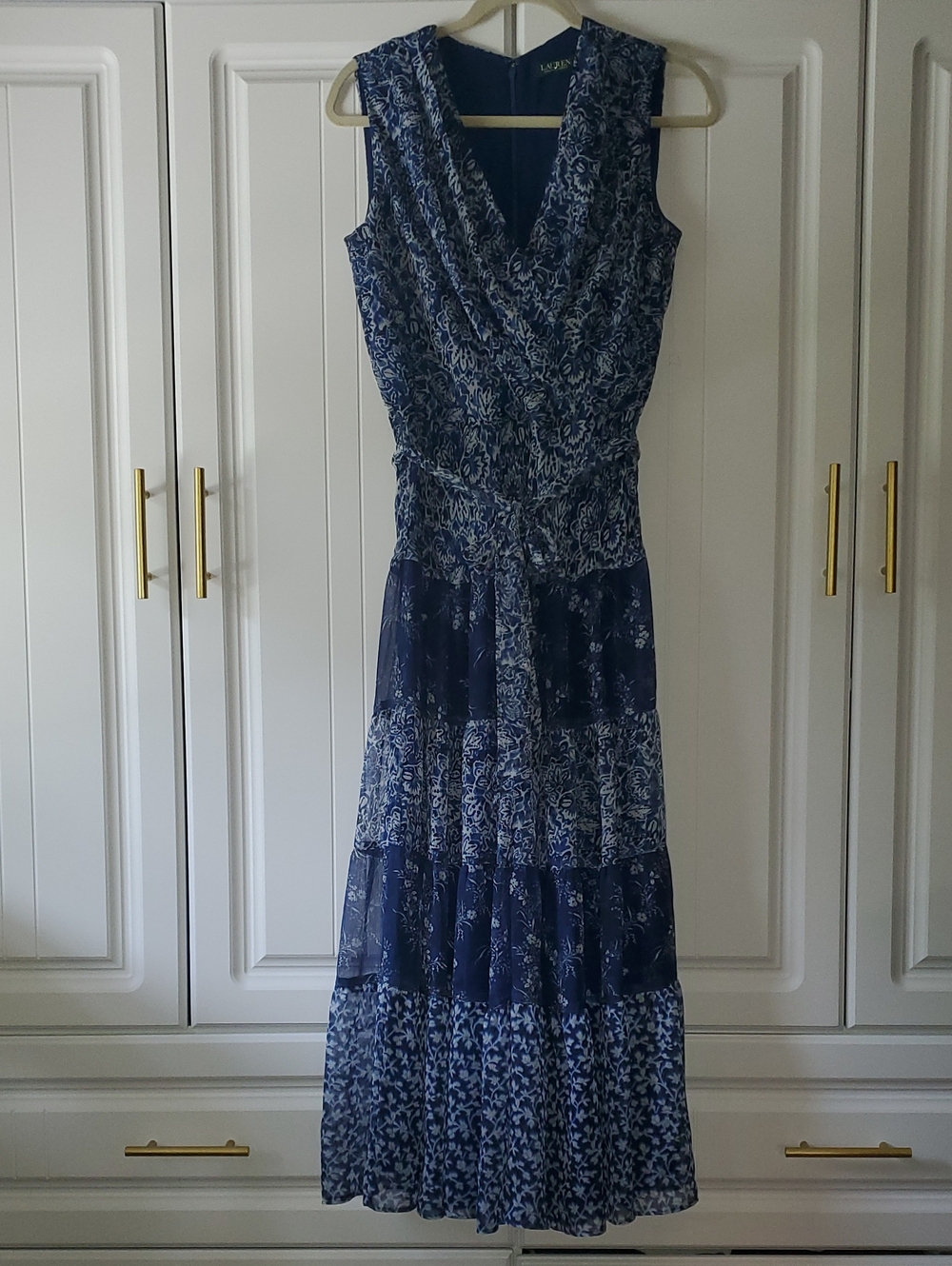 Ralph Lauren Navy Blue Floral Sleeveless Maxi Dress